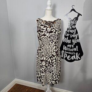 Jessica Howard Sleeveless Floral Linen Blend Brown And White Dress